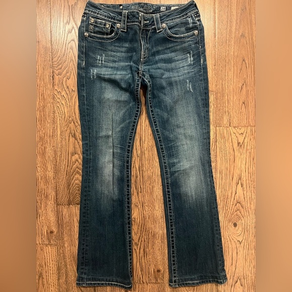 Y2K Miss Me blue mid-rise bootcut jeans with rhinestone and embroidery Sz 28 - Picture 2 of 4